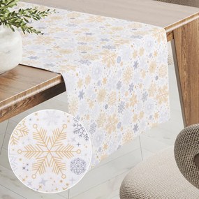 Biante Vianočný dekoračný behúň na stôl PML-040 Sivé a béžové vločky 45x160 cm