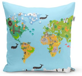 Sablio Vankúš Zvieracia mapa sveta - 50x50 cm