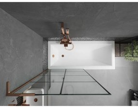 Mexen Next L, 1-krídlová vaňová zástena 90 x 150 cm, 6mm číre sklo-čierny vzor, ružové zlato profil, 895-090-000-03-77-60