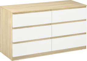 HOMCOM Moderná Komoda s 6 Zásuvkami, Spálňová Komoda 135x48x77cm, Biela a Drev | Aosom