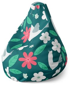 Sablio Sedací vak Pear Červené kvietie s vtáčikmi - 70 x 95 x 15 cm