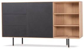 Nízka komoda z dubového dreva v čierno-prírodnej farbe 176x100 cm Fina - Gazzda