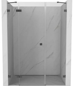 Mexen Lunar, ľavé otočné sprchové dvere 155 cm, 8mm číre sklo, grafitový profil, 834S-155-050-95-00-L
