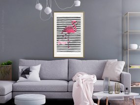 Artgeist Plagát - Black Stripes and Flamingo [Poster] Veľkosť: 30x45, Verzia: Čierny rám