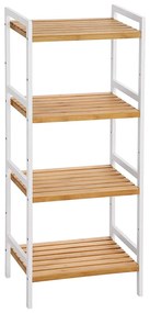 Bambusový stojan so 4 policami, regál, prírodná a biela farba