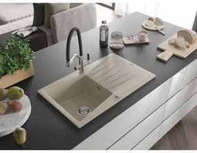 Mexen Cesar, 1-komorový granitový drez 775x470x190 mm a drezová batéria Duo, béžová, 6514-20-671701-70-B