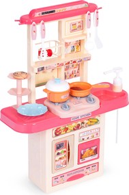 Detská kuchynka s LED a zvukmi, drezom a vodou, 10 dielov, ružová, 3+
