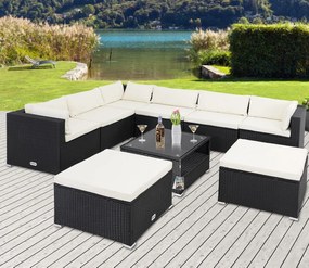 InternetovaZahrada Záhradný ratanový set XXL - čierna/krémové podušky