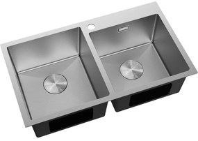 Mexen Xorin, 2-komorový nerezový drez 780 x 450 mm, brúsená oceľ, vzor voština, 6441782000-01HC