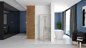 Päťuholníkový sprchovací kút REA DIAMOND 90x90 cm, zlatý/transparent + vanička Diamond biela