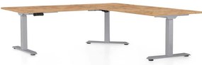 Výškovo nastaviteľný stôl OfficeTech Angle, 180 x 200 cm, sivá podnož, dub kraft