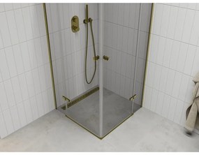Mexen Roma, sprchovací kút 90 (dvere) x 90 (stena) cm, 6mm číre sklo, zlatý profil, 854-090-090-50-00-02