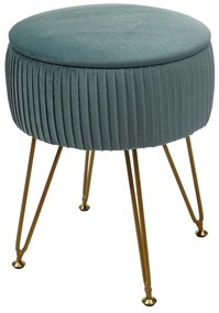 Taburetka s úložným priestorom K47- zamat, v45 x Ø35 cm - Zelená / zlatá