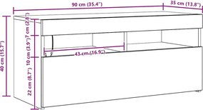 vidaXL TV skrinka s LED svetlami sivý dub sonoma 90x35x40 cm