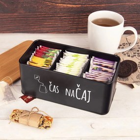 Orion 2. akosť - Plechová dóza na čaj s bambusovým vekom, čierna - ČAS NA ČAJ