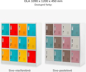 Kovová skrinka do školy a škôlky sivo-zeleno-žltá, 1090x1200x450 mm: OLA
