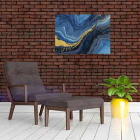Sklenený obraz - Modro-zlatá abstrakcia (70x50 cm)