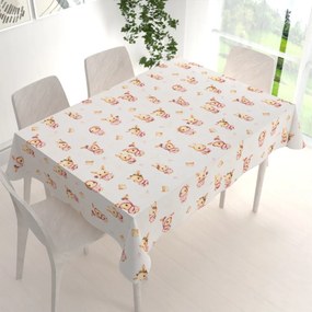 Biante Detský bavlnený obdĺžnikový obrus Sandra SA-538 Ružové zajačiky a vtáčiky na bielom 50x100 cm