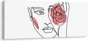 Obraz - Line art tvár s ružou (120x50 cm)