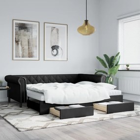 Rozklad. denná posteľ so zásuvkami čierna 90x200 cm umelá koža 3197735