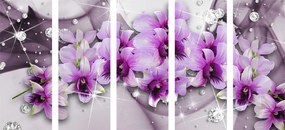 5-dielny obraz okúzľujúce kvety na abstraktnom pozadí