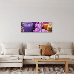 Obraz orchideí a sviečok (s hodinami) (90x30 cm)