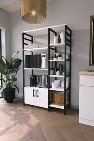 Kuchynský stojan 5-políc 2 dvierka RONSE, biela / čierna