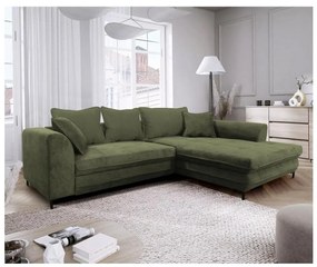 Rozkladacia rohová sedacia súprava LAGOA v tvare L, pravé prevedenie, zelená, s úložným priestorom
