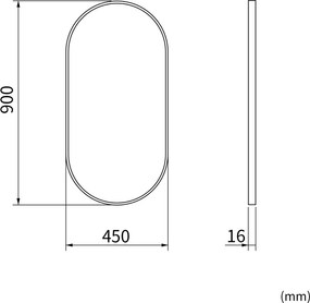 Erga Oval, oválne zrkadlo 45x90cm, čierny rám, ERG-V01-OVAL-4590-BK