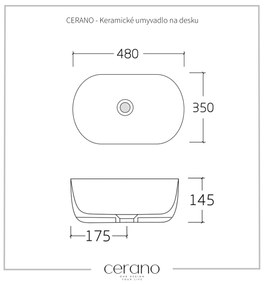 Cerano Deno, keramické umývadlo na dosku 480x350x135 mm, biela lesklá, CER-CER-428419