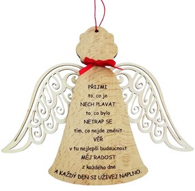 AMADEA Drevený anjel s krídlami a motivačným textom, masívne drevo, 18 x 15 cm