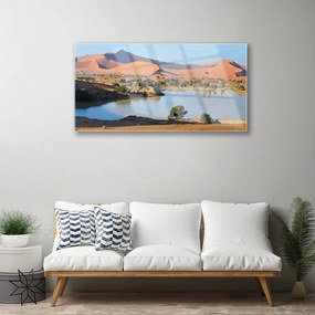 Skleneny obraz Jazero púšť krajina 120x60 cm