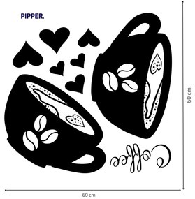 PIPPER. Samolepka na stenu "Kávové šálky - čierne“