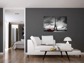 Obraz - Eiffelova veža a červené auto (90x60 cm)