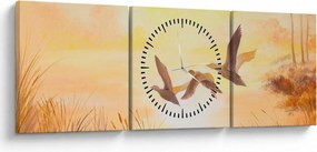 Obraz - Žeriavy pri západe slnka (s hodinami) (90x30 cm)