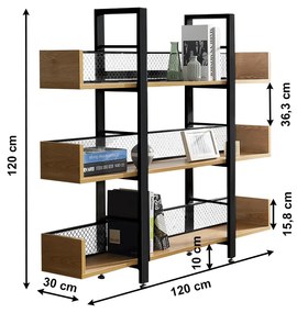 Kondela 3-policový regál, čierna/akácia, KILIS TYP 1