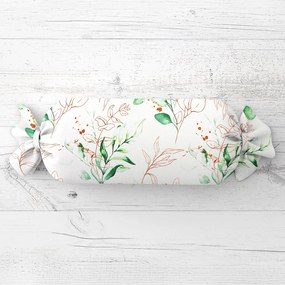 Biante Vankúš valec bonbon Sandra SA-706 Zeleno-hnedé vetvičky s lístkami na bielom 15x40 cm