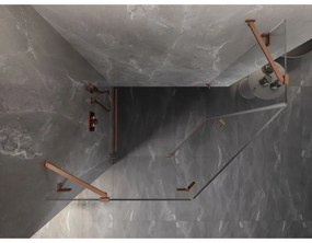 Mexen Lunar, päťuholníkový sprchový kút s ľavým sklonom 90 x 80 cm, 8mm číre sklo, profil medená matná, 831-090L-080P-65-00-L