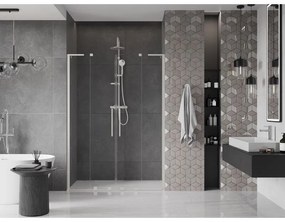 Mexen Velar L Duo, posuvné sprchové dvere do otvoru 140 cm, 8mm číre sklo, brúsená oceľ, 871-140-003-02-97