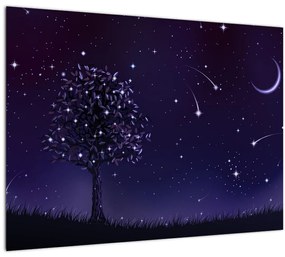 Sklenený obraz - Noc zachytená ilustrácou (70x50 cm)