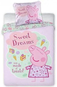 Faro - Bavlnené posteľné obliečky do detskej postieľky Prasiatko Pepina - sladké snívanie / 100 x 135 cm + 40 x 60 cm