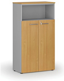 Kombinovaná kancelárska skriňa PRIMO GRAY, dvere na 3 poschodia, 800 x 420 x 1434 mm, sivá/buk