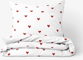 Goldea bavlnené posteľné obliečky - červené srdiečka na bielom 150 x 200 a 50 x 60 cm