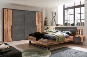 Posteľ s nočnými stolíkmi Sarnia 180x200 cm, zrubová doska/tmavý betón