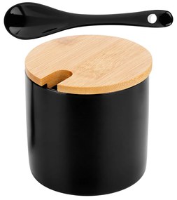 VILDE Keramická cukornička s bambusovým viečkom a lyžičkou, čierna 250ml