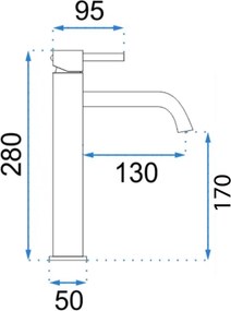 Rea Lungo Grip, vysoká umývadlová batéria h-280, zlatá matná, REA-B6896