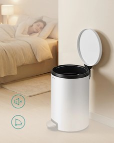 Kovový okrúhly kuchynský odpadkový kôš, 30 L, s pedálom, plastové vnútorné vedro, biela