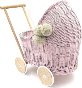 Prútený kočík pre bábiky ružová