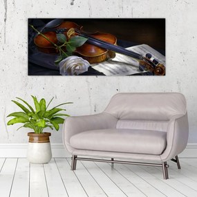 Obraz - Ruže a husle (120x50 cm)
