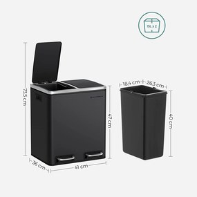Vzduchotesný recyklačný odpadkový kôš 30 L, čierny